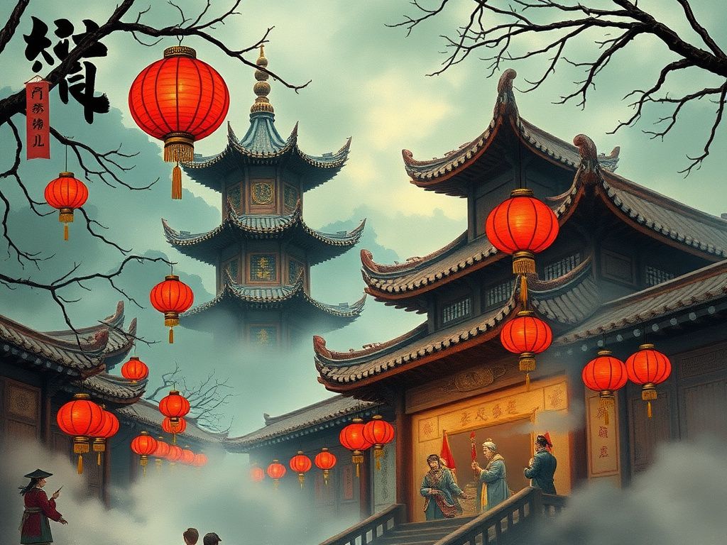 Chinese historical fantasy comic cover with red lanterns