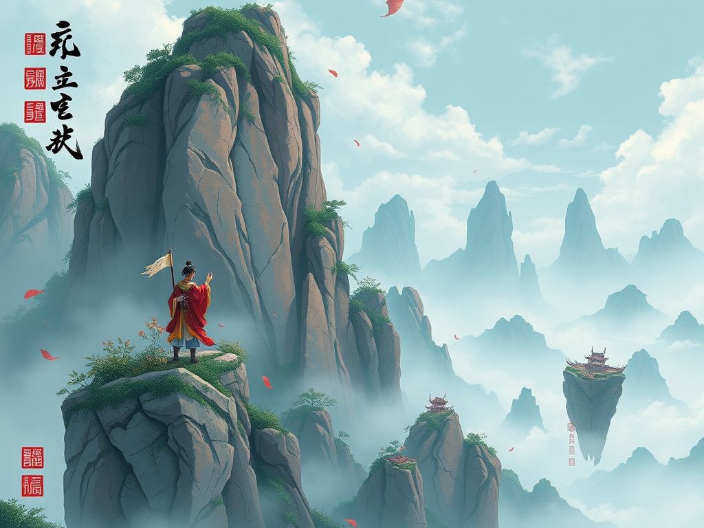 Chinese xianxia comic cover with floating mountains