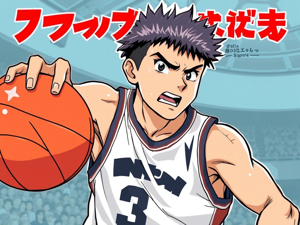 Japanese sports manga cover featuring a determined basketball player