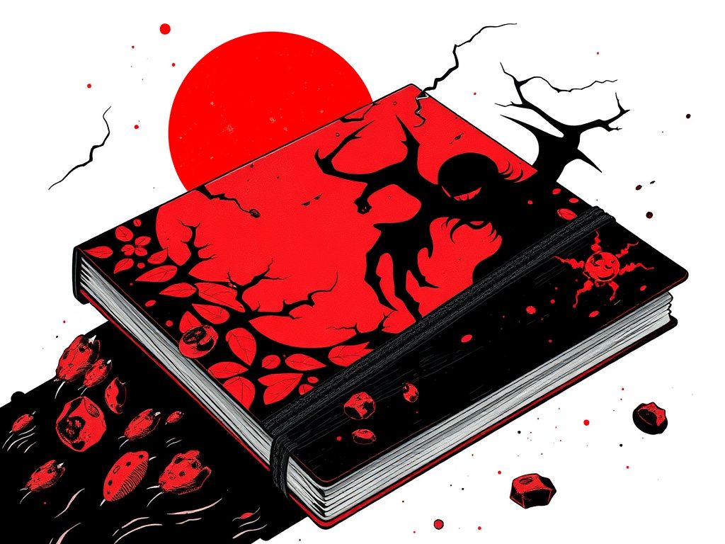 Japanese supernatural notebook manga cover in black and red