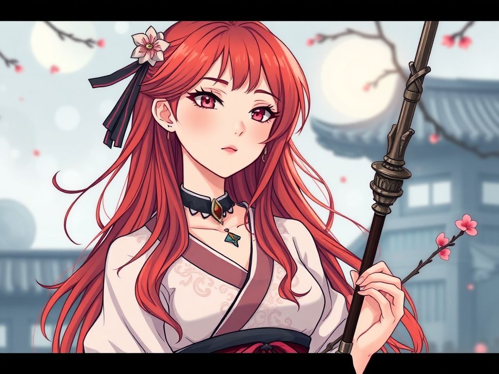 Korean fantasy webtoon cover with a red-haired heroine